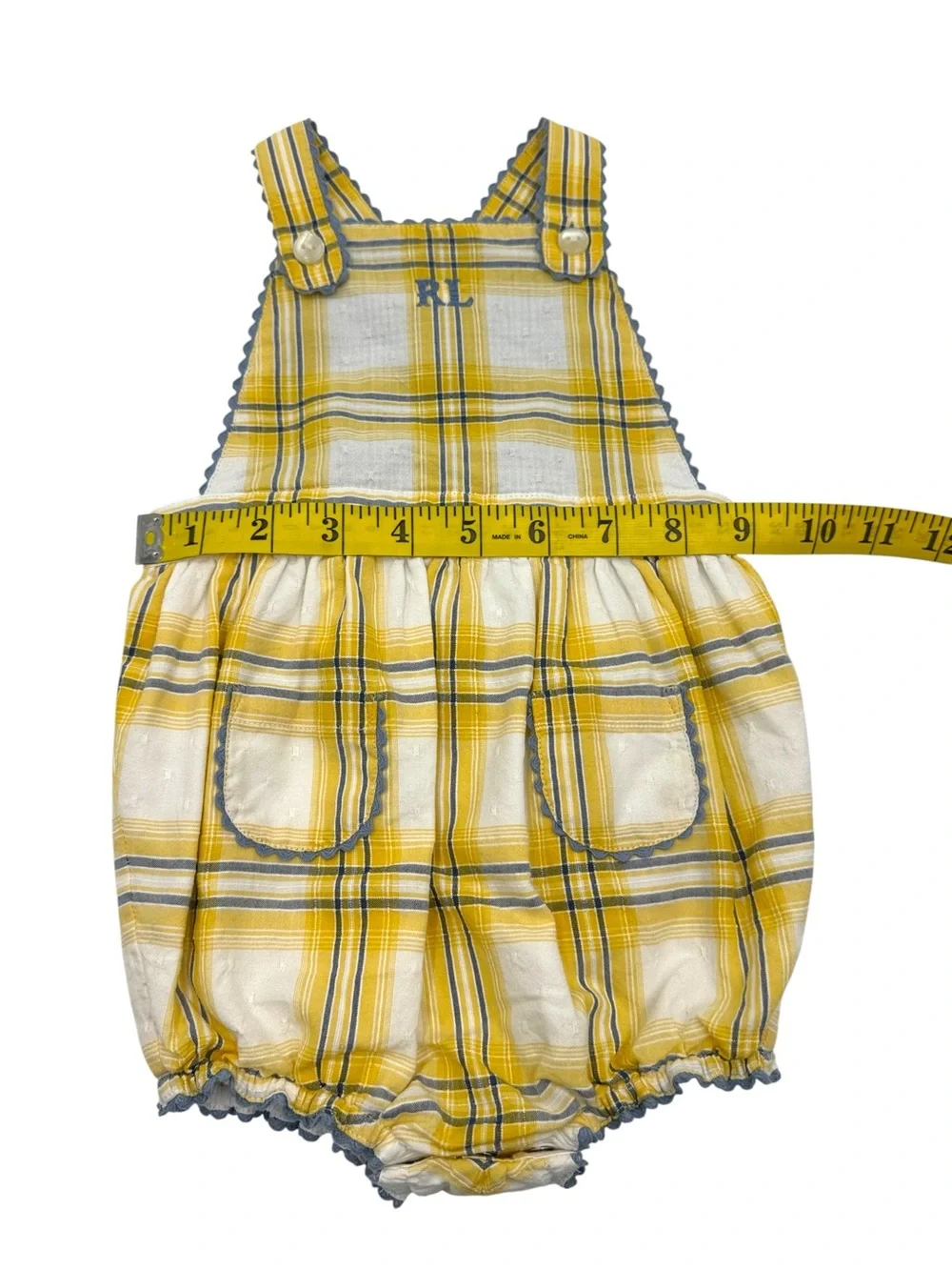NWT Ralph Lauren Baby 2-Piece Plaid Cotton Dobby Romper & Sun Hat Set Size 6M